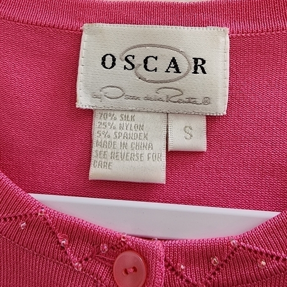 Oscar by Oscar De La Renta Silk Blend Beaded Button Front Cardigan Pink Small - Picture 11 of 12